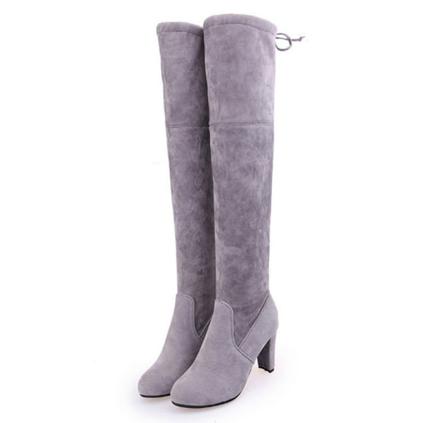 Details about   Women Thigh High Boots Over The Knee Stretch Block Mid Heel Party Shoes 46 47 D